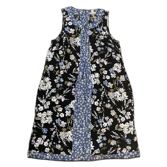 J.Jill Mixed-Print Center-Pleat Black Heirloom Daisies Floral Dress Size SP - Picture 3 of 7